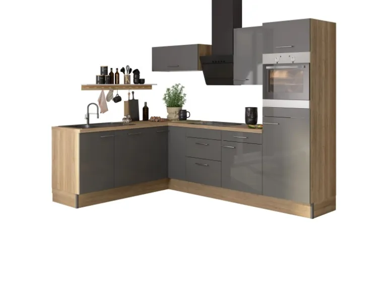 Optifit Winkelküche Optikoncept Jonte ohne E-Geräte 270 cm Anthrazit-Wildeiche