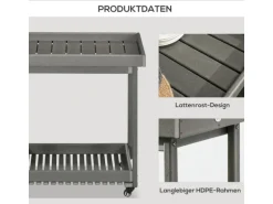 Outsunny Outdoor Servierwagen HDPE Grau 87L x 50B x 80H cm