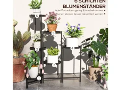 Outsunny  Pflanzenständer Metall Schwarz 60L x 40B x 80H cm