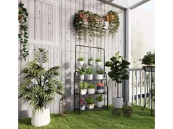 Outsunny  Pflanzenständer Metall Schwarz 75L x 25B x 137H cm