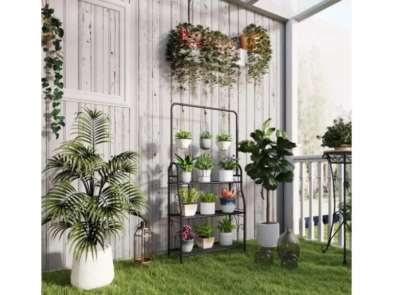Outsunny Pflanzenständer Metall Schwarz 75L x 25B x 137H cm