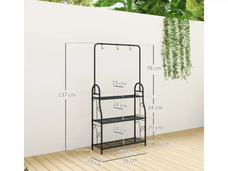 Outsunny Pflanzenständer Metall Schwarz 75L x 25B x 137H cm