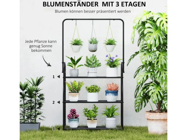 Outsunny Pflanzenständer Metall Schwarz 75L x 25B x 137H cm