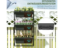 Outsunny Pflanzentopf Set Stahl Pflanzentopf für Garten Balkon Dunkelgrau