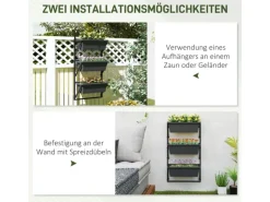 Outsunny Pflanzentopf Set Stahl Pflanzentopf für Garten Balkon Dunkelgrau