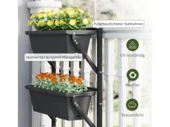 Outsunny Pflanzentopf Set Stahl Pflanzentopf für Garten Balkon Dunkelgrau