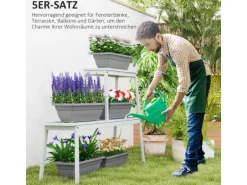 Outsunny Pflanztöpfe Kunststoff  5er Set Blumentopf aus Kunststoff Grau
