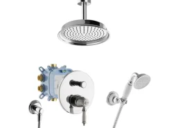 PaulGurkes Duschsystem Nostalgie Retro Regendusche Dusch Set Komplett mit Box Deckeneinbau