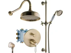 PaulGurkes Unterputz Nostalgie Retro Antik Regendusche Set Messing Bronze