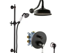 PaulGurkes Unterputz Retro Duschsystem schwarze Duscharmatur Nostalgie Set