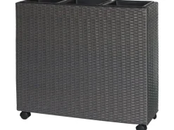Pflanzkasten mit Rollen Polyrattan Anthrazit-Schwarz 82 cm x 28 cm x 72 cm