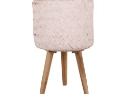 Pflanztopf aus Bambus mit FSC-Holzfüßen Ø 25 cm x 20 cm/40 cm Weiß