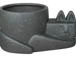 Pflanztopf-Katze Keramik 12 cm x 25 cm x 18 cm Dunkelgrau
