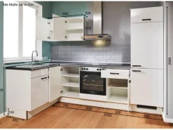 pino Eckküche 440 cm Weiß Hochglanz Anschlag rechts Arbeitsplatte Beton Grafit