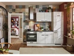 pino Küchenzeile 220 cm Beton Weißgrau Anschlag rechts 1 Geräteschrank