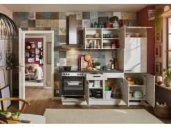 pino Küchenzeile 220 cm Beton Weißgrau Anschlag rechts 1 Geräteschrank