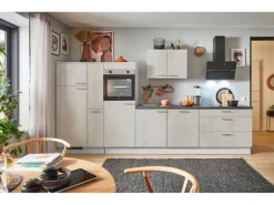 pino Küchenzeile 360 cm Beton Weißgrau Anschlag L 1 Geräte-, 1 Apothekerschrank