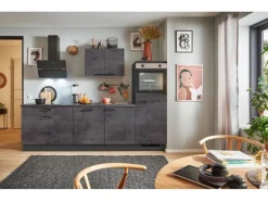 pino Küchenzeile 250 cm Beton Grafitgrau Anschlag rechts 1 Geräteschrank