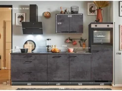 pino Küchenzeile 250 cm Beton Grafitgrau Anschlag rechts 1 Geräteschrank