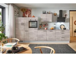 pino Küchenzeile 360 cm Beton Perlgrau Anschlag L 1 Geräte-, 1 Apothekerschrank