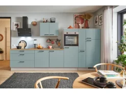 pino Küchenzeile 370 cm Fjordgrün Anschlag rechts 1 Geräte-, 1 Apothekerschrank