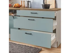 pino Küchenzeile 370 cm Fjordgrün Anschlag rechts 1 Geräte-, 1 Apothekerschrank