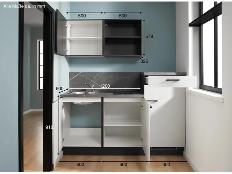 pino Küchenzeile 180 cm Lichtgrau Anschlag rechts 1 Geräteschrank