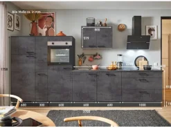 pino Küchenzeile 370cm Beton Grafitgrau Anschlag L 1 Geräte-, 1 Apothekerschrank