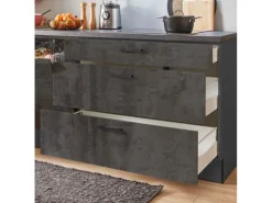pino Küchenzeile 370cm Beton Grafitgrau Anschlag L 1 Geräte-, 1 Apothekerschrank