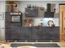 pino Küchenzeile 280cm Beton Grafitgrau Anschlag L 1 Geräte-, 1 Apothekerschrank