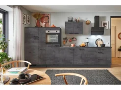 pino Küchenzeile 340cm Beton Grafitgrau Anschlag L 1 Geräte-, 1 Apothekerschrank