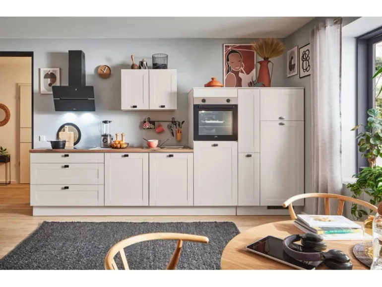 pino Küchenzeile 360cm Kaschmirgrau Matt Anschlag R 1 Geräte-, 1Apothekerschrank