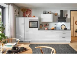 pino Küchenzeile 340cm Lichtgrau Hochglanz Anschlag L 1Geräte-,1Apothekerschrank