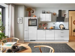 pino Küchenzeile 310cm Lichtgrau Hochglanz Anschlag L 1Geräte-,1Apothekerschrank