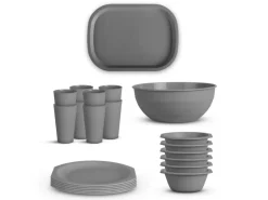 ProHome Kunststoff Geschirr Set BPA Frei Grau 22 Teilig 6 Personen