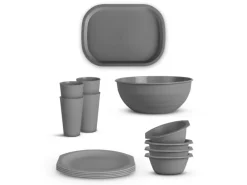 ProHome Kunststoff Geschirr Set BPA Frei Grau 14 Teilig 4 Personen