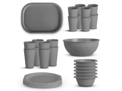 ProHome Kunststoff Geschirr Set BPA Frei Grau 30 Teilig 6 Personen