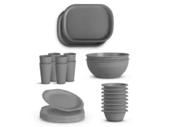 ProHome Kunststoff Geschirr Set BPA Frei Grau 28 Teilig 8 Personen