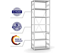 PROREGAL Antibakterielles Fachbodenregal Stecksystem T-Profil HxBxT 300 x 100 x 50 cm 7 Ebenen Traglast 140 kg Antibakterielle Beschichtung Weiß
