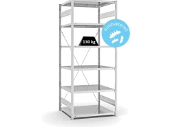 PROREGAL Antibakterielles Fachbodenregal Stecksystem T-Profil HxBxT 250 x 100 x 80 cm 6 Ebenen Traglast 130 kg Antibakterielle Beschichtung Weiß