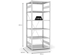 PROREGAL Antibakterielles Fachbodenregal Stecksystem T-Profil HxBxT 250 x 100 x 80 cm 6 Ebenen Traglast 130 kg Antibakterielle Beschichtung Weiß