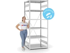 PROREGAL Antibakterielles Fachbodenregal Stecksystem T-Profil HxBxT 250 x 100 x 80 cm 6 Ebenen Traglast 130 kg Antibakterielle Beschichtung Weiß