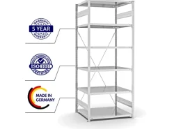 PROREGAL Antibakterielles Fachbodenregal Stecksystem T-Profil HxBxT 250 x 100 x 80 cm 6 Ebenen Traglast 130 kg Antibakterielle Beschichtung Weiß