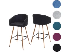 PROREGAL 2er-Set Barhocker Sitzhöhe 74cm Metall Holzoptik Stoff/Textil Anthrazit-Grau Barstuhl Tresenhocker Küchenhocker Mit Lehne