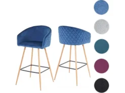 PROREGAL 2er-Set Barhocker Sitzhöhe 74cm Metall Holzoptik Stoff/Textil Anthrazit-Grau Barstuhl Tresenhocker Küchenhocker Mit Lehne