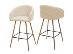PROREGAL 2er-Set Barhocker Sitzhöhe 74cm Metall Holzoptik Stoff/Textil Creme-Beige Barstuhl Tresenhocker Küchenhocker Mit Lehne