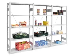PROREGAL Lebensmittel Fachbodenregal Stecksystem T-Profil Grundregal HxBxT 300 x 100 x 40 cm 7 Ebenen Fachlast 145 kg Hygienische Beschichtung Weiß