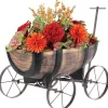 PROREGAL Pflanzenwagen Whiskyfass Maße 41x29x19 cm in Holzoptik auf Rädern für Innen- & Außen, Gartendeko