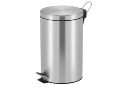 PROREGAL Runder Tretabfallsammler Mit Herausnehmbaren Kunststoff Inneneimer 12 Liter HxBxT 40 x 29,5 x 25,5 cm Matt Silber