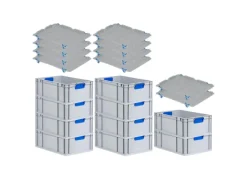 PROREGAL Spar Set 10x Eurobox Nextgen Color Mit Auflagedeckel & Schiebeschnappverschlüsse HxBxT 22 x 40 x 60 cm Griffe Blau Verstärkter Boden
